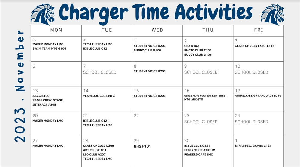 November Charger Time Activities for Students