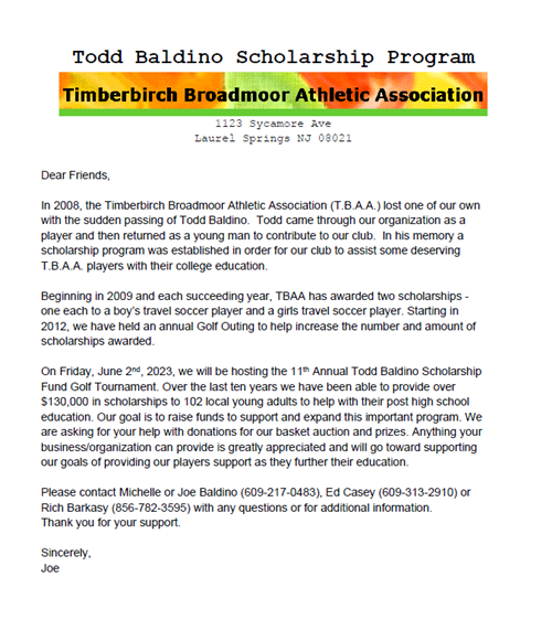  Baldino Memorial Scholarship